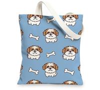 Cute Dog Pattern Canvas Tote Bags, Playful Animal Design Reusable Shopping Bags, Lightweight Washable Eco-Friendly Canvas for Beach Gym Travel 13x15 Inch