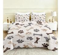 Cute Dog Paw Coverless Duvet Single 4.5 Tog 135x200 Bone Puppy Quilt | Pets Animal Print Reversible Summer Comforter Set with 1 Pillowcase, Soft Microfiber Bed Quilt, Bedroom Decor, l91Yue