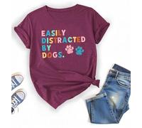 Cute Dog Paw Easily Distracted by Dogs T Shirt for Women, Red, XXL