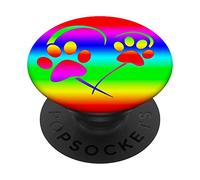 Cute Dog Paw Print Dog Mom Gift Heart Rainbow PopSockets Swappable PopGrip