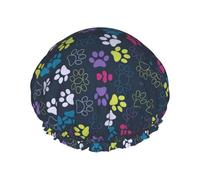 Cute dog paw Print Shower Cap - Reusable Bath Hair Cap, Double Layer, Adjustable Elastic Strap, Durable Travel Essential