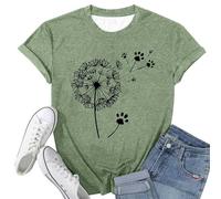 Cute Dog Paw Print T-Shirts Love Heart Short Sleeve Shirts Womens Casual Dog Lover Tee Blouse