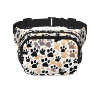 Cute Dog Paw Prints Print Square Double Layer bag Waist Bag Trendy Pack Travel Bag with Adjustable Bel, Black, One Size