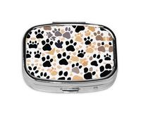 Cute Dog Paw Prints Print Square Metal Pill Box Decorative Pill Case - Carry Your Meds in Style (Rectangular)