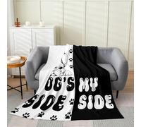 Cute Dog Paws Print Kids Flannel Blanket,My Side Dog Side Bed Blanket for Boys Girls,Kawaii Bulldog Puppy Animal Pet Fleece Blanket,Black White Fuzzy Blanket,Queen Size (90 x 90 Inches)