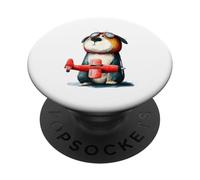 Cute Dog Pilot with Red Airplane Aviator Puppy PopSockets Adhesive PopGrip