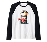 Cute Dog Pilot with Red Airplane Aviator Puppy Raglan Baseball Tee