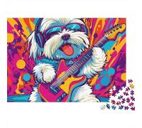 Cute Dog Playing Rock Music 1000 Piece Jigsaw Puzzle for Adults 38x26cm/1000pcs