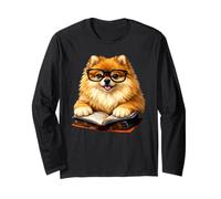 Cute Dog Pomeranian Reading Book Long Sleeve T-Shirt