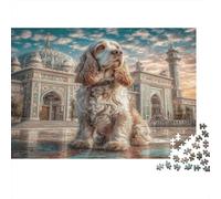 Cute Dog Premium Paper Cocker Spaniel in Front of Grand Mosque DIY Jigsaw Puzzle Decorative Stress Relief 70x50cm/1000pcs