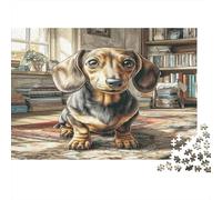 Cute Dog Premium Paper Dachshund Sitting on Rug in Home Library DIY Jigsaw Puzzle for Kids 12+ Fun Stocking Filler 70x50cm/1000pcs