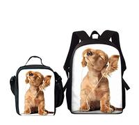 Cute Dog Print Backpack with Lunch Bag for Kids Boys Girls Teens Cool School Book Bag Set