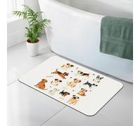 Cute Dog Print Diatomaceous Earth Bath Floor Mat 16x24 Inches, Non-Slip Soft Area Rug For Kitchen Bedroom Living Room Entryway Bathroom