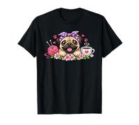 Cute Dog Pug Bandana Flowers T-Shirt