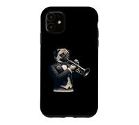 Cute Dog Pug Playing Trumpet Musician Music Case for iPhone 11
