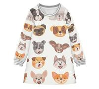 Cute Dog Puppy Faces Cartoon Baby Girls' Long-Sleeved Dress Little Kids Casual Loose Playwear Dress 2-8T, Multicolor, 5-6 Years