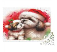 Cute Dog Puzzle 1000Pc Adult Jigsaws Puppies with Santa Hat (Christmas Theme) Fun Present & Activity for Home 38x26cm/1000pcs