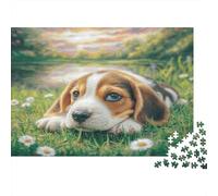 Cute Dog Puzzle for Adults Kids Recycled Paper Beagle Lying on Grassy Field 1000 Piece Fun Present & Activity for Home 52x38cm/1000pcs