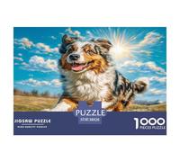 Cute Dog Puzzle Game Gifts for Men Women 1000 Piece - Aussie Shepherd (meadow Golden Hour) The Whole Family Activity for Home Wall Decor38x26cm/1000pcs