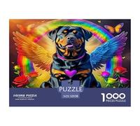 Cute Dog Puzzles for Adults Gifts 1000 Pc - Rottweiler Angel Wings Rainbow Burst Jigsaw Puzzle Fun Present & Activity for Home Wall Decor52x38cm/1000pcs