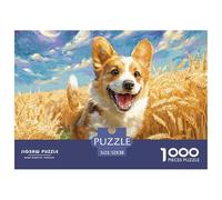 Cute Dog Recycled Paper Adult Jigsaws 1000 Pieces - Corgi in Wheat Field at Dusk Impossible Hard Difficult Challenging Family Game52x38cm/1000pcs