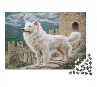 Cute Dog Recycled Paper Jigsaw Puzzle: White Shepherd at Castle for Adults 14-99 Years Educational Game Challenge 70x50cm/1000pcs