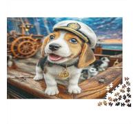 Cute Dog Recycled Paper Puzzle 1000 Piece for Adults Captain-hat Beagle on Ship Impossible Hard Difficult Challenging 52x38cm/1000pcs