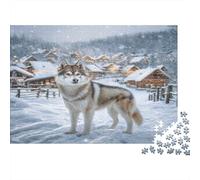 Cute Dog Recycled Paper Puzzle 1000 Piece for Adults Husky by Snowy Village Impossible Hard Difficult Challenging 52x38cm/1000pcs