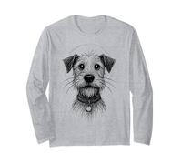 Cute Dog Sketch Scruffy Terrier Face Hand-Drawn Graphic Art Long Sleeve T-Shirt