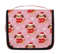 Cute Dog Snowflake Hanging Toiletry Bag for Travel, Waterproof Polyester Makeup Organizer, Portable Cosmetic Bag with Hook for Bathroom Business Trips Gym Camping