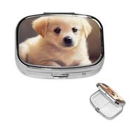 Cute Dog Square Metal Pill Box 2 Compartment Cute Travel Pill Organizer Case Portable Medicine Vitamin Organizer Pill Case for Women Men Travel Unique Gift