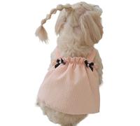 Cute Dog Striped Dress for Fashion Small Princess Dogs Girl with Bow Knot Pearl Decor Birthday Puppy Clothes Spring Summer Dog Outfits (Orange/White, Large)