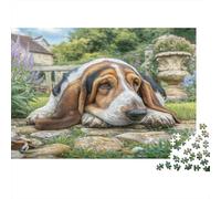 Cute Dog Sturdy Paper Basset Hound Lying on Garden Path Jigsaw Puzzle Mind Stimulating Stress Relief 70x50cm/1000pcs