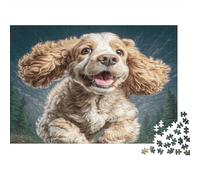 Cute Dog Sturdy Paper Cocker Spaniel Sitting in Forest at Night Jigsaw Puzzle for Adults Educational Birthday Gift 52x38cm/1000pcs