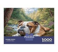 Cute Dog Thick Paper Bulldog Resting in Forest Jigsaw Puzzle Bundle Boredom Buster Puzzle Gift 38x26cm/1000pcs