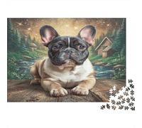 Cute Dog Thick Paper French Bulldog on Wooden Stump in Forest Jigsaw Puzzle Bundle for Seniors Brain Training Secret Santa Gift 52x38cm/1000pcs