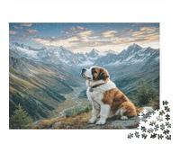Cute Dog Thick Paper Saint Bernard Overlooking Mountain Valley Jigsaw Puzzle Bundle Interactive Gift for Seniors 70x50cm/1000pcs