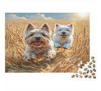 Cute Dog Thick Paper Two Terriers Running in Wheat Field at Sunrise Jigsaw Puzzle Bundle for Seniors Brain Training Secret Santa Gift 52x38cm/1000pcs