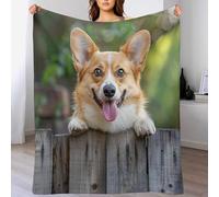 Cute Dog Throw Blanket, Soft Lightweight Cozy Warm Welsh Corgi Animal Fence Flannel Blankets for Couch Bed Travel, 30"x40"