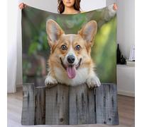 Cute Dog Throw Blanket, Soft Lightweight Cozy Warm Welsh Corgi Animal Fence Flannel Blankets for Couch Bed Travel, 50"x60"
