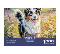 Cute Dog Wall Decoration And Gifts 1000 Pieces Puzzle -Aussie Shepherd Mix in Flower Field Recycled Paper Fun And Challenging Family Game52x38cm/1000pcs