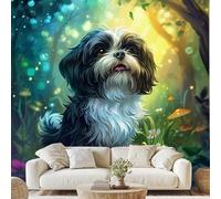 Cute Dog Wall Mural,Fantasy Style Wallpaper, 300 x 210 cm,Dog Forest Mural, Non-Woven for Bedroom Living Room, Peel and Stick Photo Wall for Home Decor xk13a