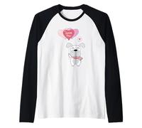 Cute Dog with a Heart Balloon Love You Raglan Baseball Tee