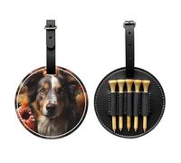 Cute Dog with Flowers Black Golf tee Storage Bag, Multifunctional Golf tee Storage Bag for Men, Durable PU Material