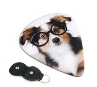 Cute Dog With Glasses 6 Pack Guitar Picks With Holder, Personalized Guitar Plectrums Non-Slip Portable Ukulele Bass Picks 0.46mm For Acoustic Guitar Lovers Gifts