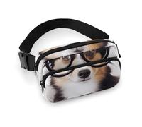 Cute Dog with Glasses Fanny Pack for Women Men Adjustable Waist Bag Belt Bag for Travel Sports Hiking, style, 20x13cm