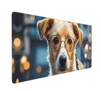 Cute Dog with Glasses Gaming Mouse Pad, 35.5 x 16 inch Large Extended Computer Keyboard Mouse Mat Pad, Non-Slip Mousepad, Table Protector Blotter Mat,Laptop Desk Mat for Office Home
