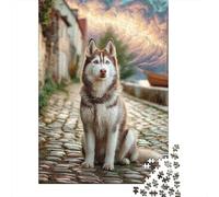 Cute Dog1000 Piece Recycled Paper Siberian Husky Jigsaw Puzzle Collection Adult Enthusiasts Cognitive Development Concentration Training Gift Idea 52x38cm/1000pcs