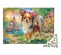 Cute Dog1000 Piece Thick Cardboard Bow Chihuahua Jigsaw Puzzle Multi Pack Adults Kids Challenging Difficult Brain Teaser Home Leisure Activity Gift 52x38cm/1000pcs