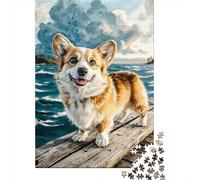 Cute Dog1000pc Cardboard Corgi on Lake Dock Jigsaw Puzzle for Adults Hard Difficult Challenge Office Break Stress Relief Home Decoration 70x50cm/1000pcs